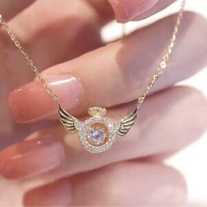 14K Gold Plated Diamond In Motion Diamond Ring w/ Wings Necklace